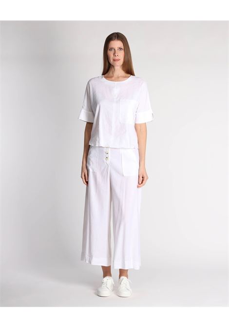 ALESSIA SANTI - White pure linen blouse with front pocket, short turn-up sleeves and rounded hem for cool, sophisticated summer looks ALESSIA SANTI |  | 511SD45037S2127